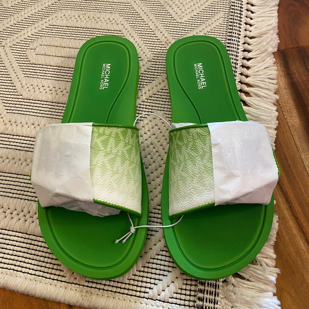 Michael Kors Vibrant Green Slide Sandals